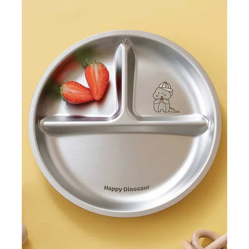 Basil Stainless Steel 3 Compartments Wheel Plate for Kids-Dino