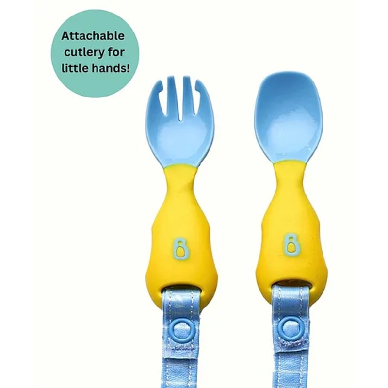Bibado Spoon & Fork set for babies – Handi Cutlery Attachable to Bibs for Weaning- Multicolor (Pack of 2)