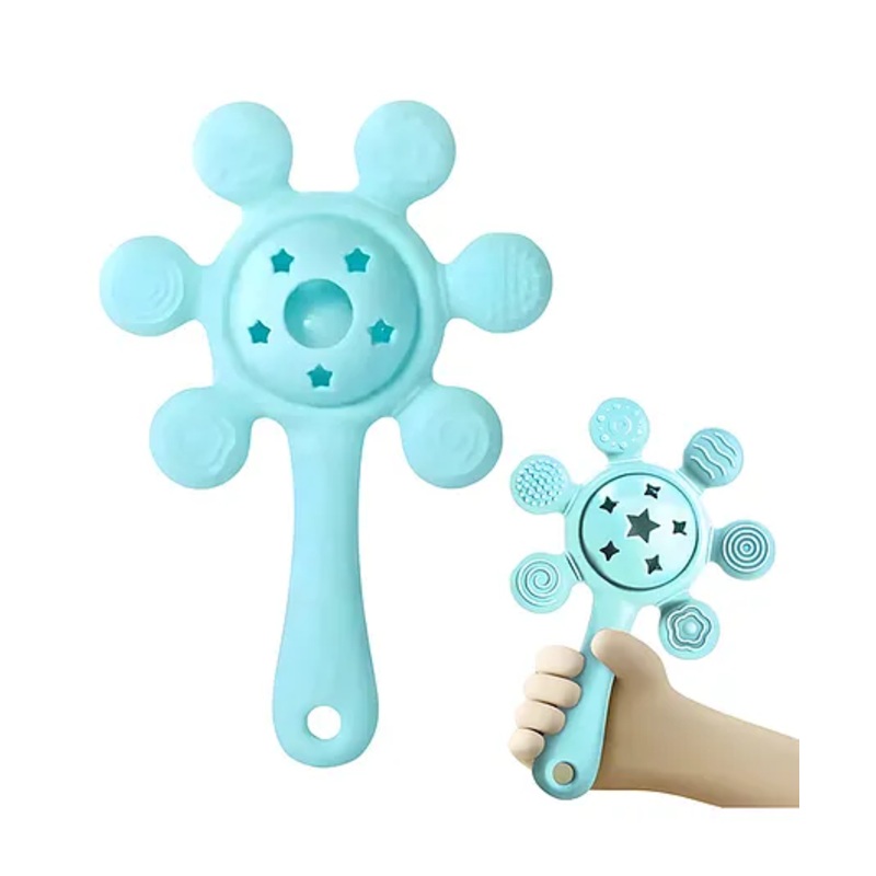 COZY VIBES Multi-Textured Soft Silicone Gum Massager Oral Care Jhunjhuna Lightweight Soothing Teether with Rattle Sound-PACK OF 1 – COLOR MAY VARY