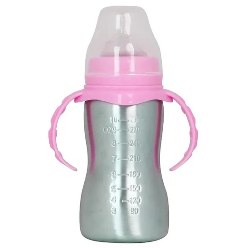 FANTASY INDIA World Baby Feeding Bottle in Stainless Steel rganic Kidz High Grade Stainless Steel 2 in 1 Sipper and Feeding Bottle with Silicone Nipple for Baby (Pink – 290 ml)