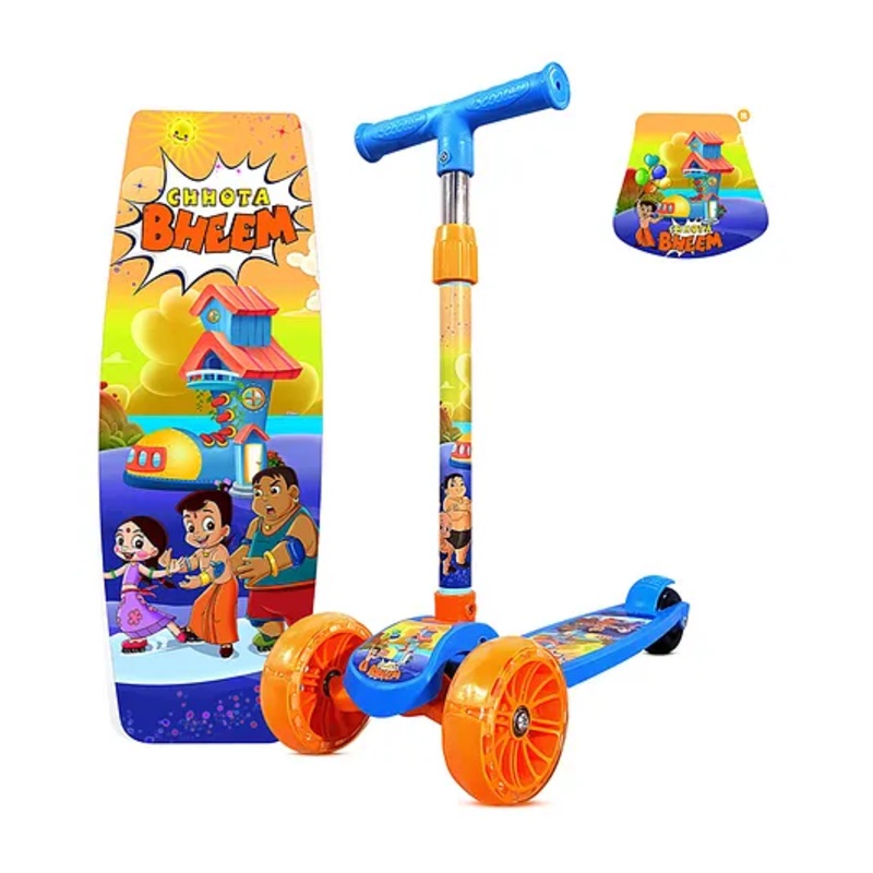 Kidsmate Chota Bheem Kick Scooter for Kids | 4-Level Height Adjustable & PVC Wheels | Non-Slip Wide Deck with Strong Push Brake Kids Scooter For Age 3+ Yrs | Max User Weight 50Kg – Blue