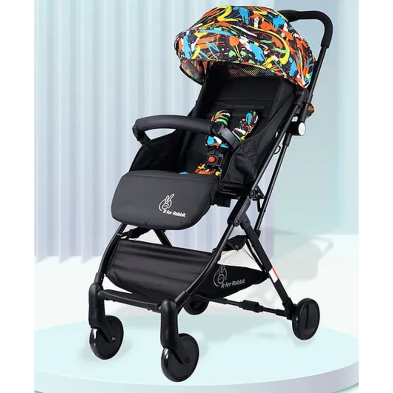 R for Rabbit Pocket Stroller Lite Baby Stroller, Portable Travel Friendly Pre Installed Baby Trolley Stroller & Pram for Newborn Babies of Age 0 to 3 Years | (Black Multi)