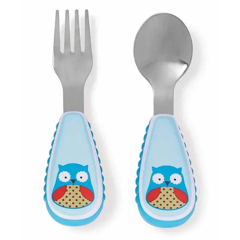 Skip Hop Stainless Steel Fork & Spoon Set Owl Print – Blue