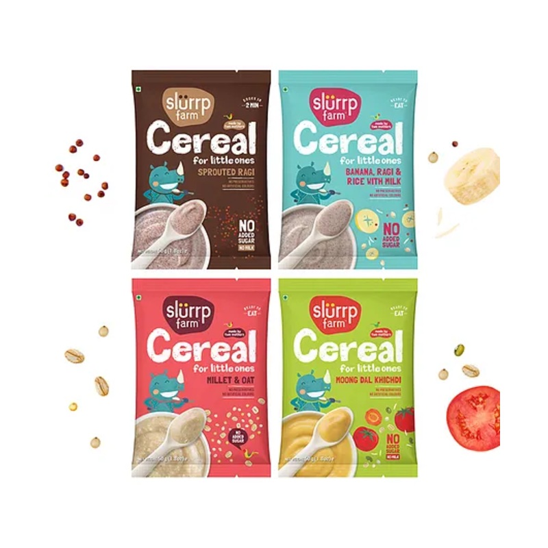Slurrp Farm No Added Sugar, No Salt, Cereal Starter Combo Pack Of 4 – 50 Gm Each