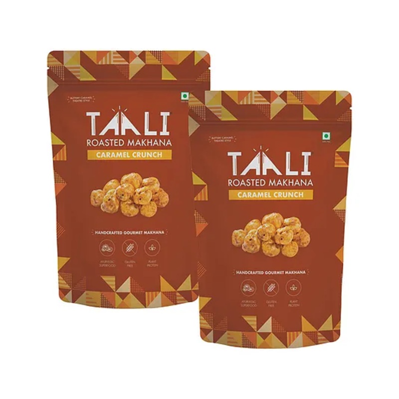 Taali Caramel Crunch Makhana | Roasted-Not Fried | Sweet ‘n’ Crunchy Bliss for Kids| 60g pack of 2