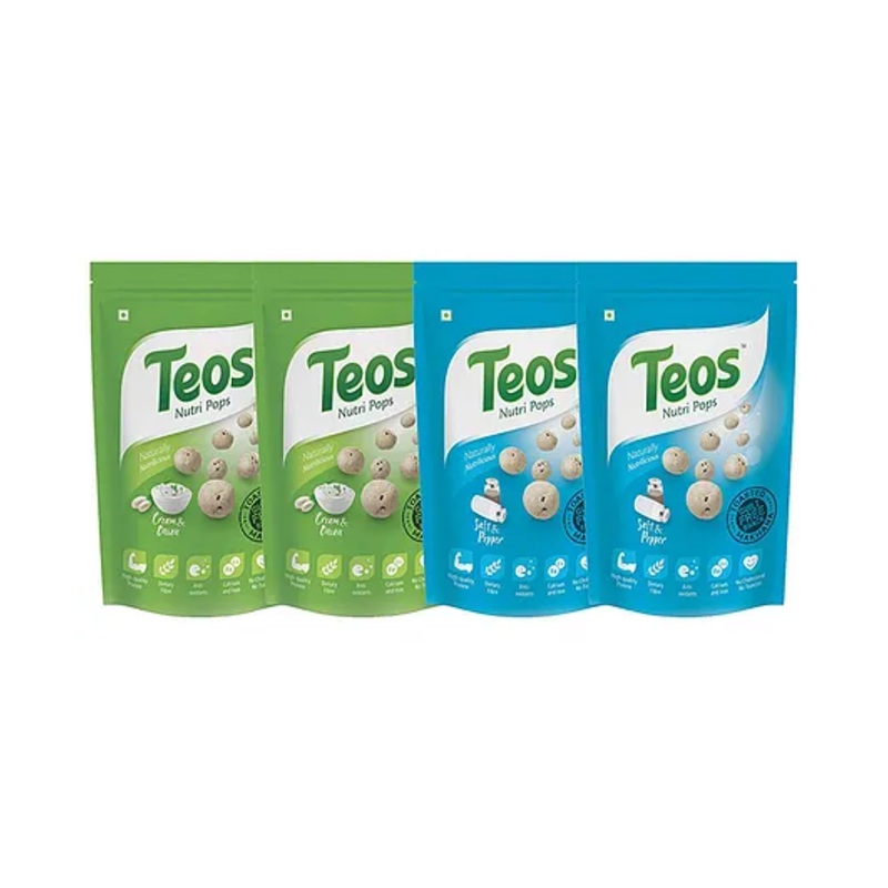 Teos Nutri Pops Roasted Makhana Snacks Cream And Onion And Salt And Pepper Pack Of 4 – 65 g Each