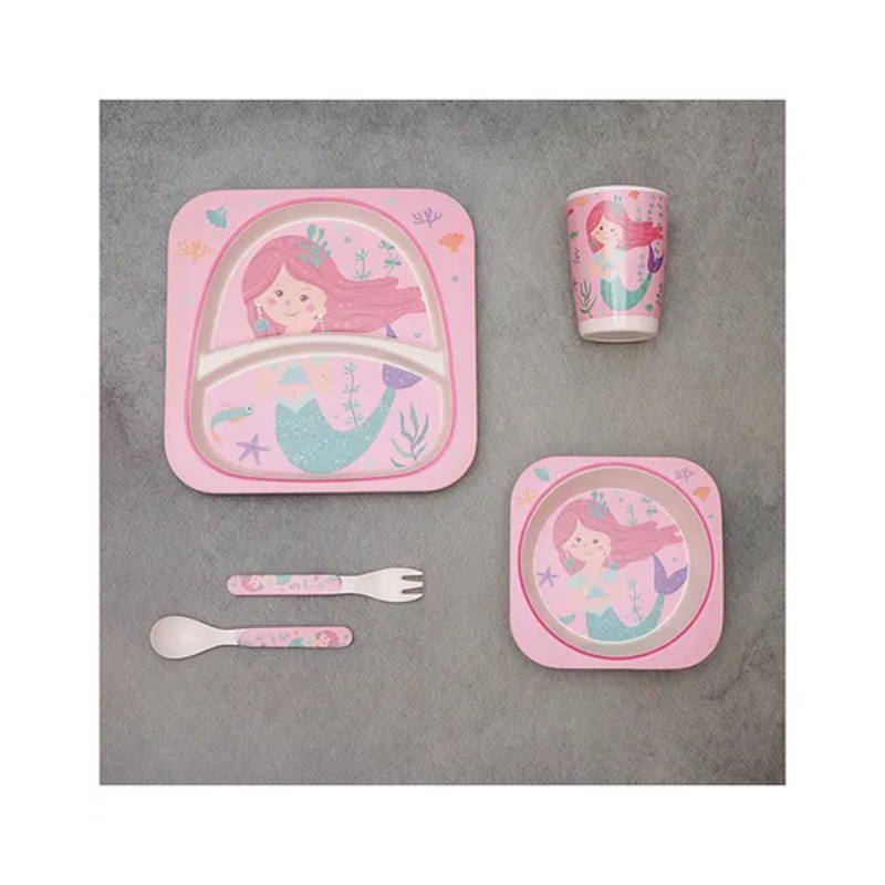 The Bamboo Co Magical Mermaid Bamboo Kids Dinner Set of 5- Pink