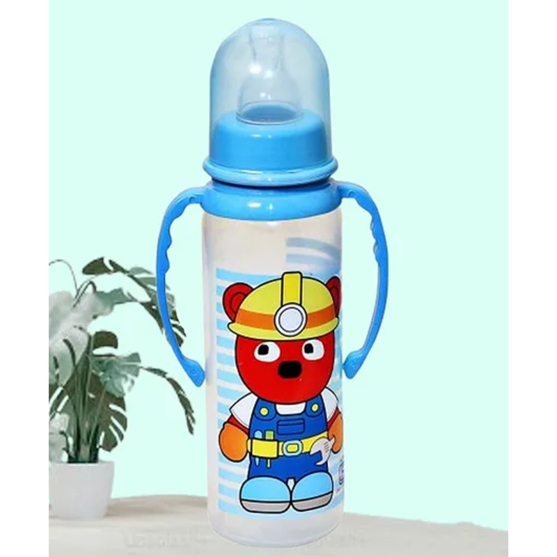 The Cheeky Kidzz Baby Feeding Liquids Milk Feeder Polypropylene Slim Neck 250 ml Bottle Sipper With  Anti Colic Silicone Nipple BPA Free With Handles (BLUE)