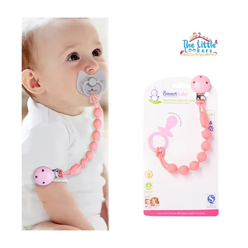 THE LITTLE LOOKERS Silicone Pacifier Clip for Baby Boys and Girls, One Piece Pacifier Clips, Wooden Soother Clips Design, Fits Most Pacifiers and Teething Toys – Baby Pink