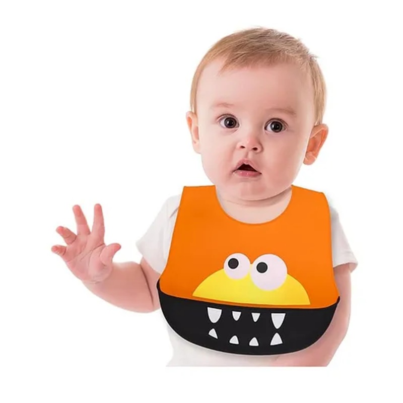 The Little Lookers Silicone Waterproof Feeding Bib With Adjustable Strap – Orange