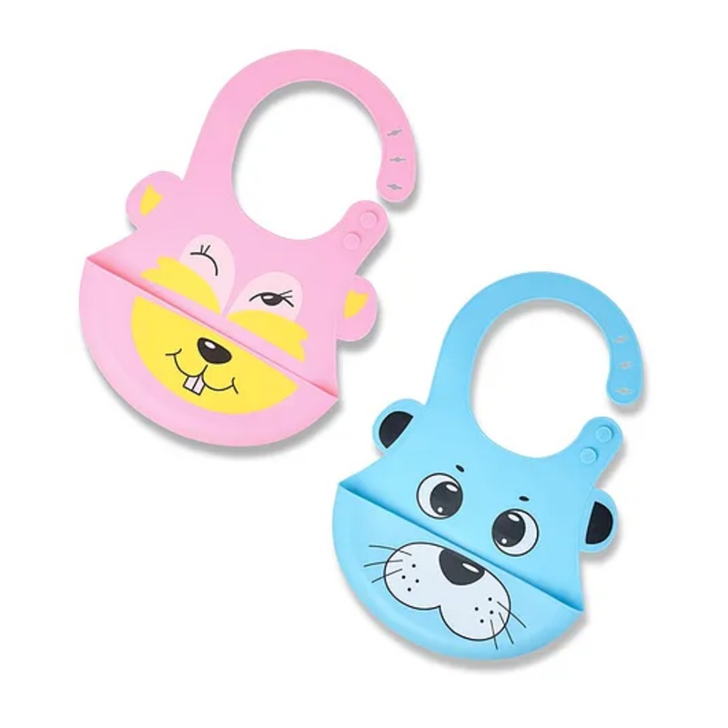 THE LITTLE LOOKERS Waterproof Silicone Feeding Bib With Adjustable Strap Pack Of 2 – Blue Pink