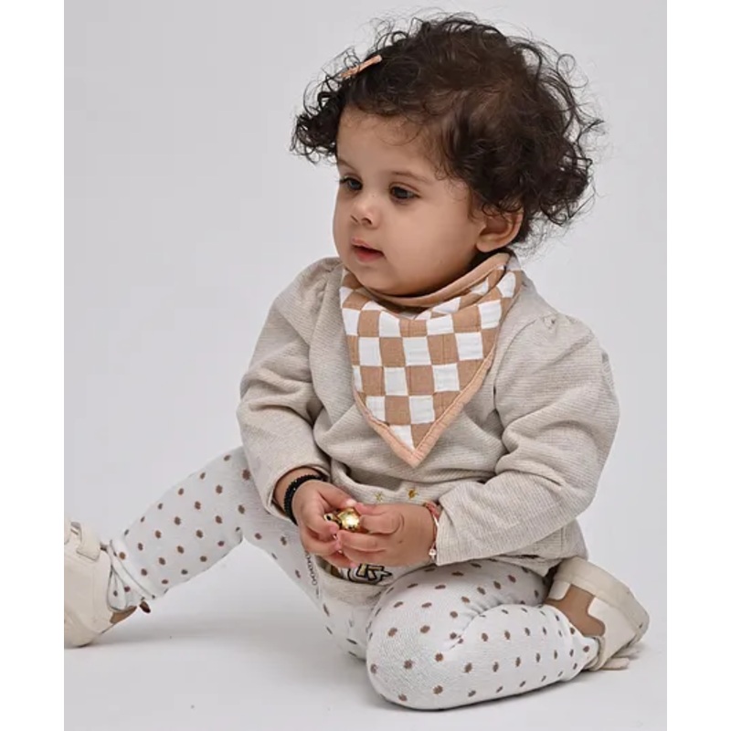 THEONI Organic Muslin Racing checks Bandana Bibs-Beige