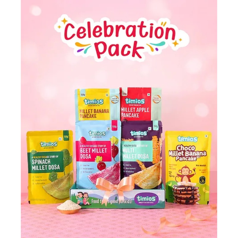 timios Gift Pack | Apple Pancake | Banana Pancake | Choco Banana Pancake | Spinach Dosa | Multi Millet Dosa | Beetroot Dosa – 700 g