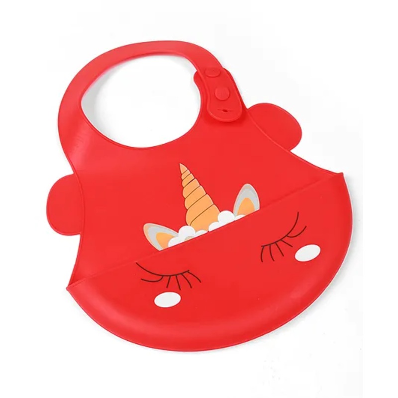 Waterproof Silicone Baby Bib | Food-Grade Silicone | BPA-Free| Crumb Catcher | Adjustable Fit | Travel-Friendly | Reusable Bib – Red