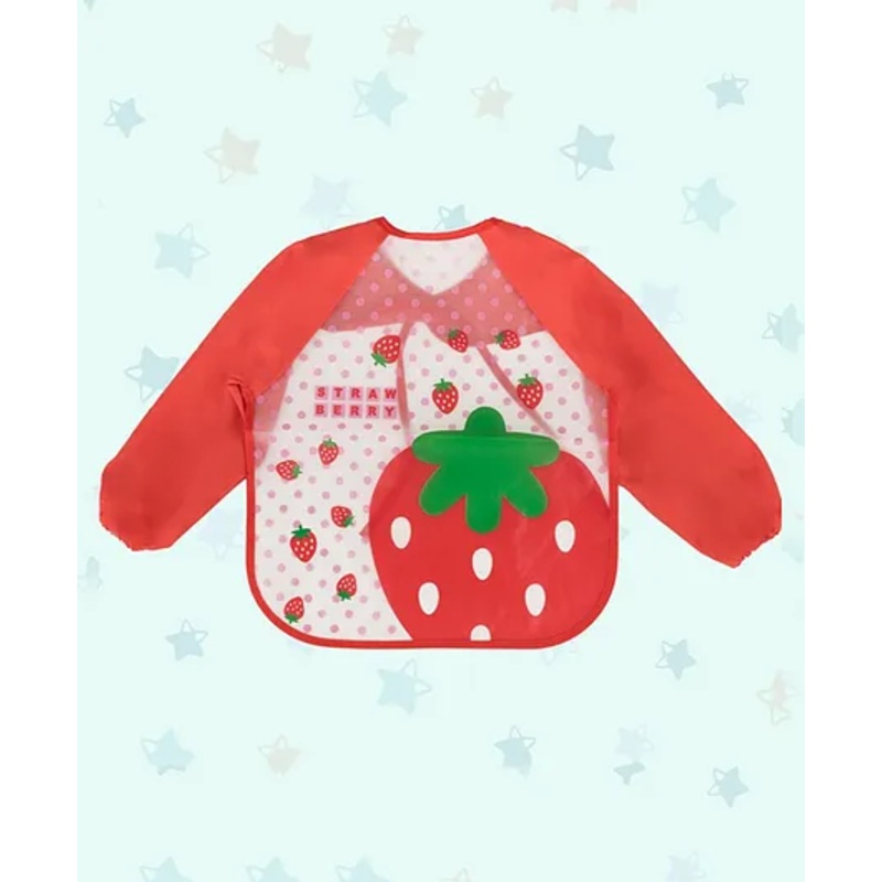Yellow Bee Polyester Strawberry Print Art Smock with Adjustable Closure for Girls White and Red