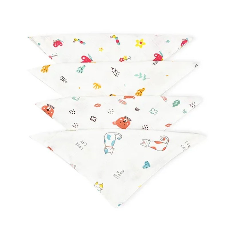 Zizuka Soft Cotton Muslin Face Wipes-Washcloth for newborn baby Pack of 4 -Multicolour L 21 x B 21 cm