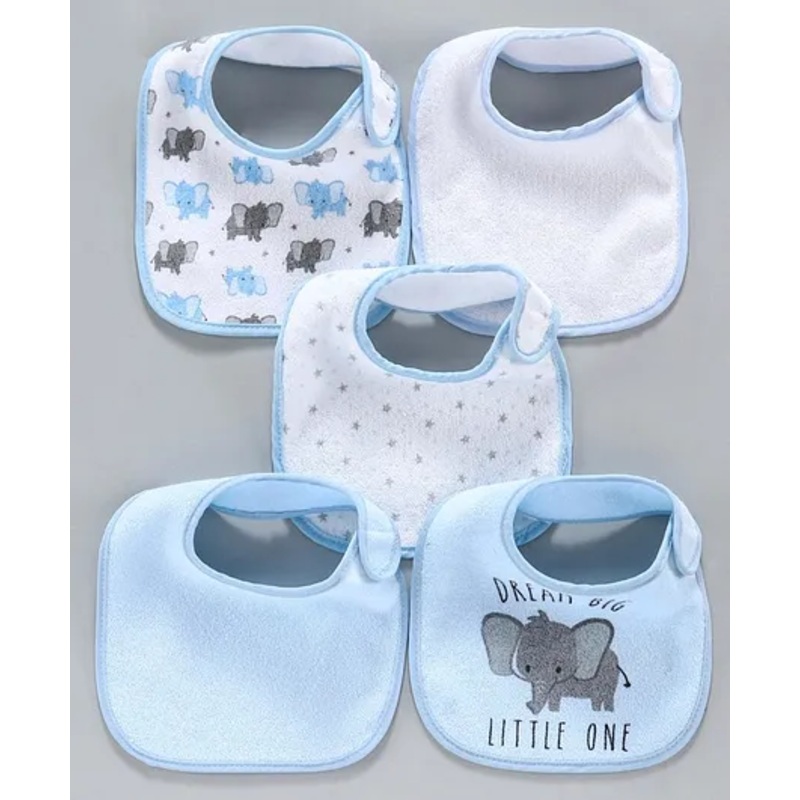 Zoe Terry Printed Bibs Pack of 5 – Blue White