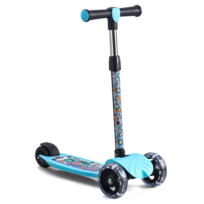 3 Wheel Foldable Kids Scooter With Led Lights And 4 Level Adjustable Handle Bar – Light Blue