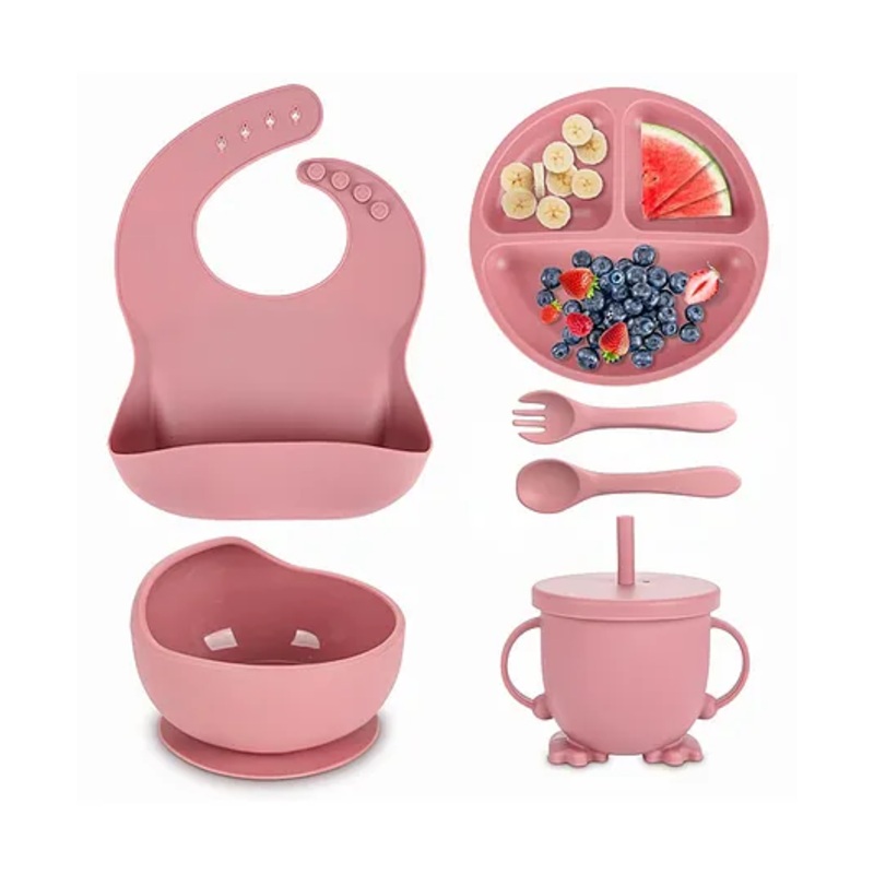 AEREX Silicone Baby Feeding Sets | Baby Weaning Set | Silicone Plate Set Suction Plates Solid for Baby & Toddler | Suction Bowl, Bib, Cup, Fork, and Spoon Cutlery Set for Babies and Toddlers (6 Pcs)