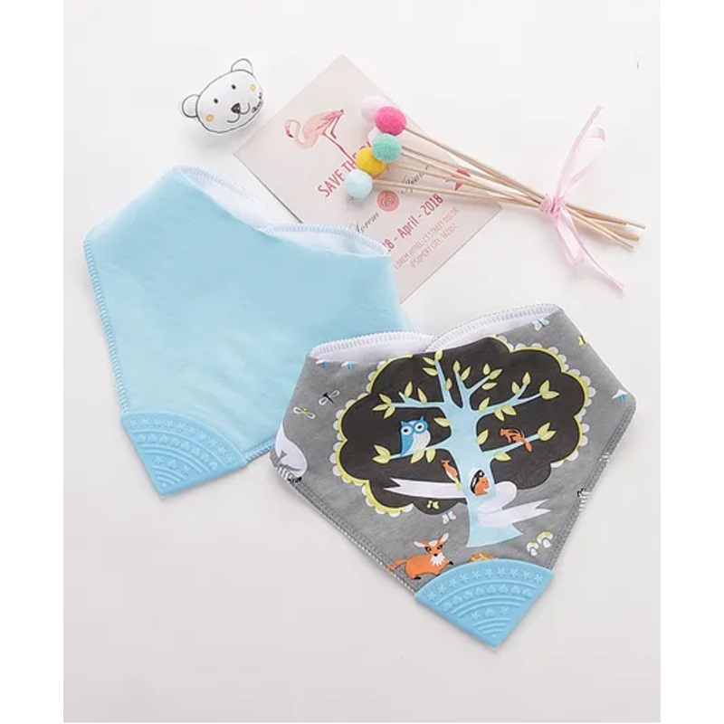 Animal Print Bib with Teether Pack of 2 (Color & Print May Vary)