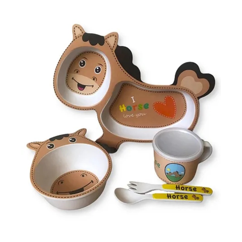 ARCADE TOYS Horse Shape Bamboo Dinnerware Set for Kids(Set of 5) – Multicolour