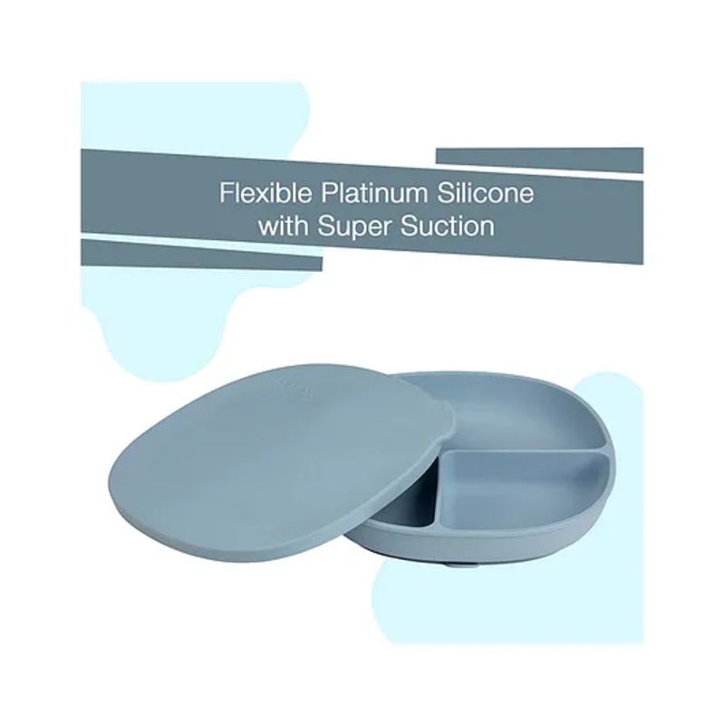 b.box Silicone Divider Suction Plate with Lid – Non-Slip Base & Leakproof Lid for Fuss-Free Mealtimes – Ocean Blue