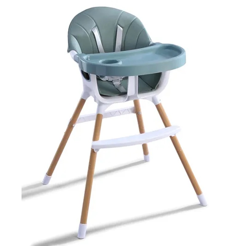 Baby Dining and Highchair with Comfortable Cushion – Sea Green| Detachable & Adjustable Food Tray| Safety Harness with Cup Holder| Strong Wooden Finish Legs| Easy to Clean and Maintain
