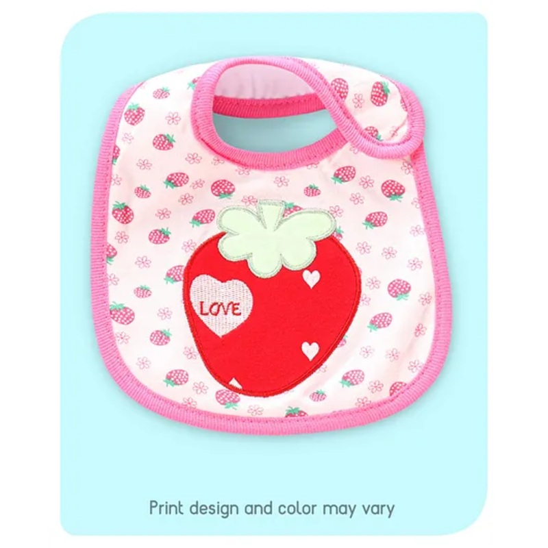 Babyhug Bib Strawberry Embroidery White And Pink (Print May Vary)