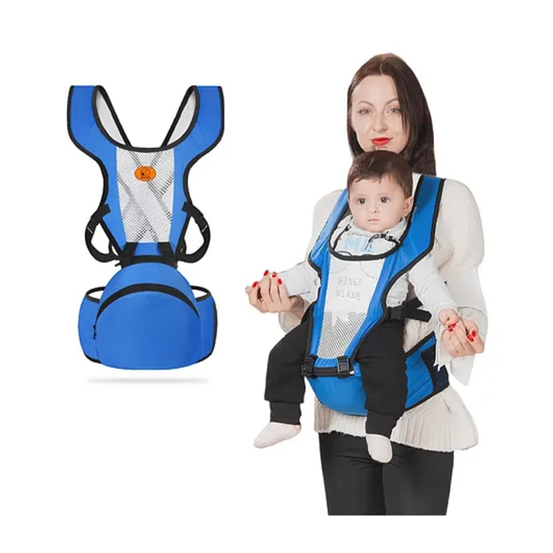 Bembika Baby Carrier Newborn to Toddler with Hip Seat Multiple Positions Infant Carrier Soft Baby Holder Kangaroo Bag Sling Carrier For All Seasons – Blue