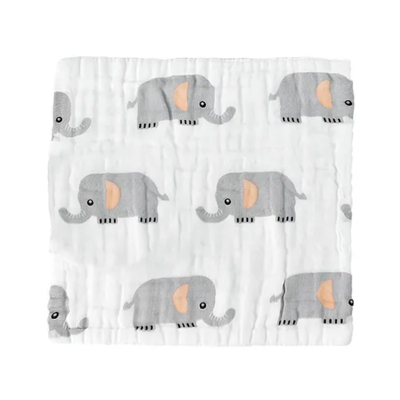 Bembika Baby Face Towels for Boys Girls Fleece Muslin Wash Cloth Elephant Pattern – Grey