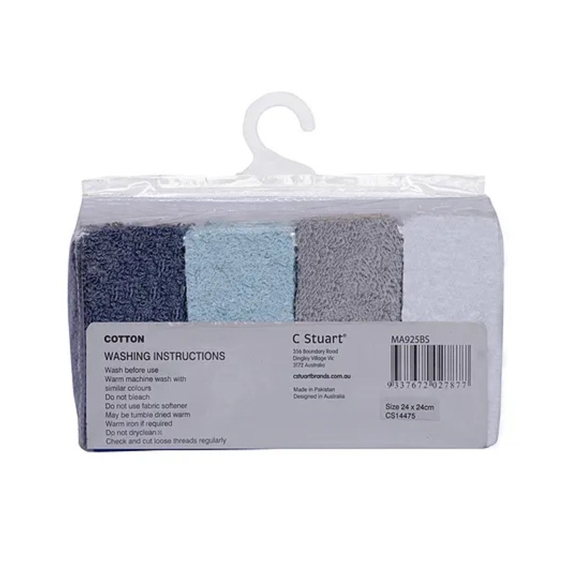Big Softies 4 Pack Terry Towelling Face Washers-Boys|Hand Towel|Baby Napkins|Baby’s Hygiene|Multi-Colour Pack|Soft & Absorbent|Easily Portable|Size-24×24 cm