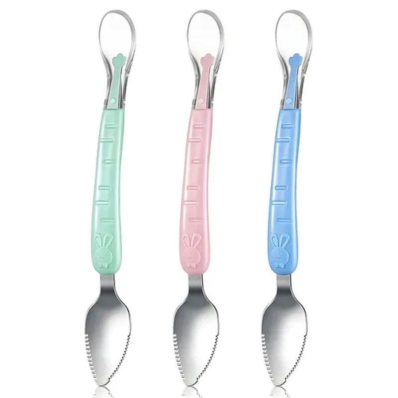 COZY VIBES Double Head Baby Silicone Food Spoon Baby Fruit Scraping Mud Spoon Soft Baby Feeding Spoon Baby Food Scraper Spoon for Infants Baby Fruit Scraping Feeding- PACK OF 1- COLOR MAY VARY