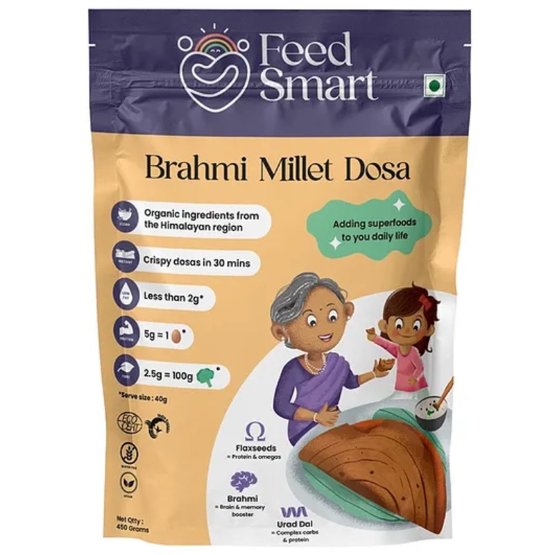 Feed Smart Instant Dosa Mix Batter Dry | Superfood Ingredients | Brahmi | Flax Seeds | Millets | Rich in Fiber | Millet Dosa Mix | – Pack of 1 (450g)