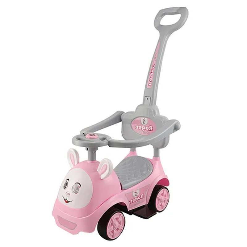 JoyRide 3 in 1 Push Car Bunny Roger Rideon with Removable Parental Handle Guardrails Rideons & Wagons Non Battery Operated Ride On – PINK