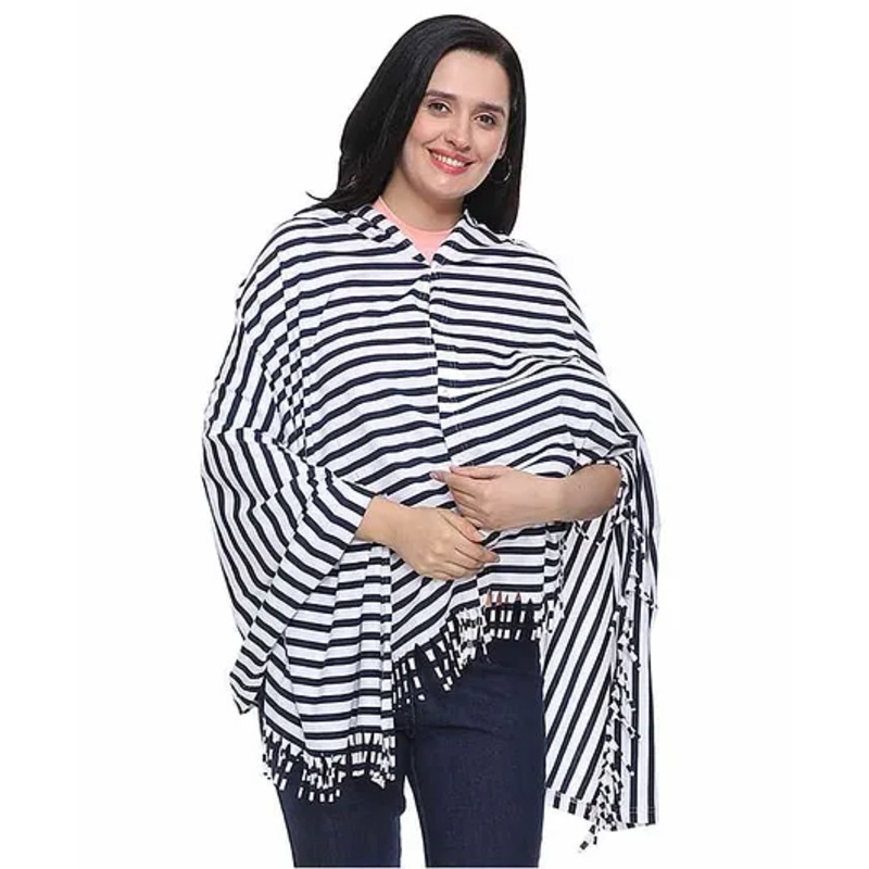 Lulamom Striped Cotton Nursing Shawl – Navy Blue