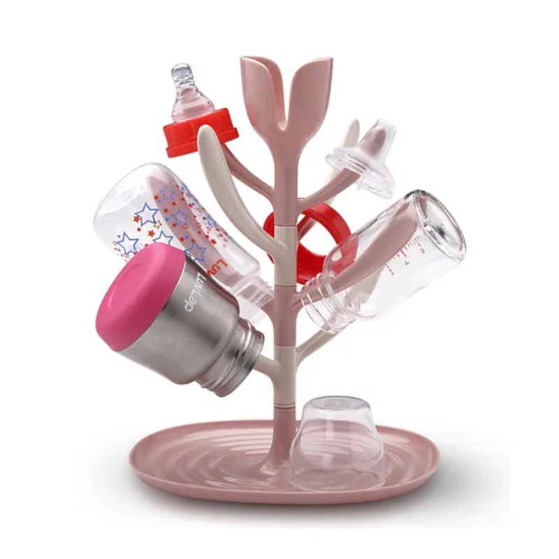 LuvLap Baby Bottle Drying Rack, 360 Rotatable, High Capacity, Compact & Portable with Nipple Holder (Pink)
