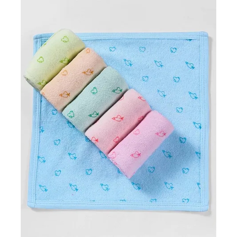 Pink Rabbit Terry Knit Wash Cloths with Hearts Print Pack of 6 L 25 x B 25 cm – Multicolor