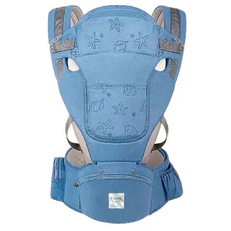 Polka Tots 9-in-1 Ergonomic Hip Seat Baby Carrier | Detachable Hood | Pocket Storage | Padded Support | Adjustable Waist Belt up to 47 Inches & Comfortable Lumbar Support | 2 to 36 Months, Shell Blue
