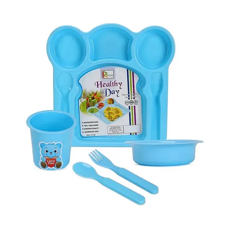 Reliance PLAST Healthy Day Set Party Food Thali Dinnerware Divided Plates for Kids – Blue
