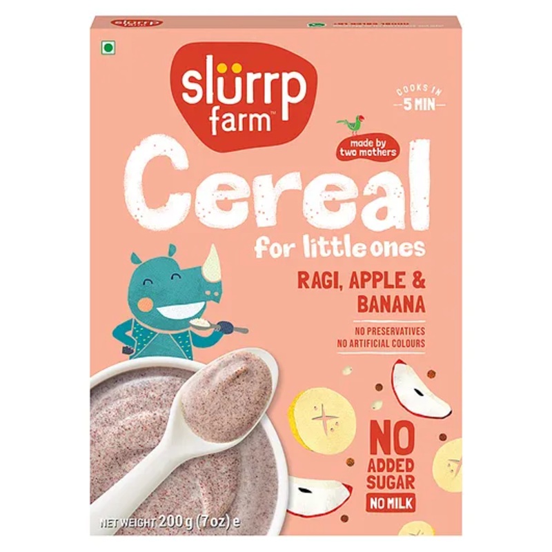 Slurrp Farm No Added Sugar Ragi & Apple Cereal | No Milk, No Preservatives, Made With Real Apple & Banana | Instant Cereal | 200g