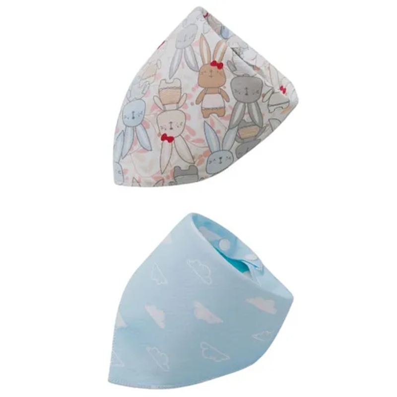 SYGA Triangular Cotton Bibs Adjustable Closure for Infant Toddler Rabbit & Cloud Print Pack Of 2 – Multicolor
