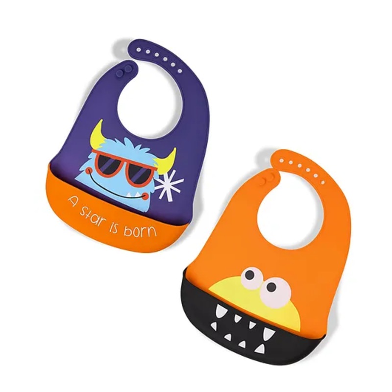 The Little Lookers Silicone Waterproof Feeding Bibs With Adjustable Strap Pack of 2 – Blue Orange