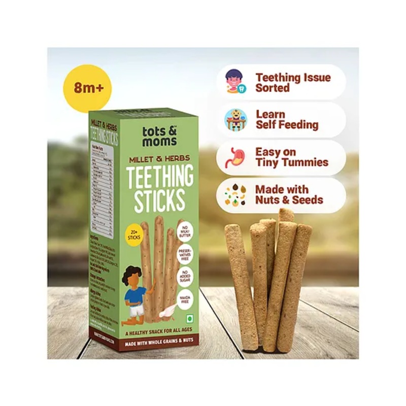 Tots and Moms Millet and Herbs Gut-friendly Oregano – Teething Sticks made with Jaggery for babies, 12Months+ 150g | No Maida, No Sugar, No Preservatives | Healthy Finger Food for kids