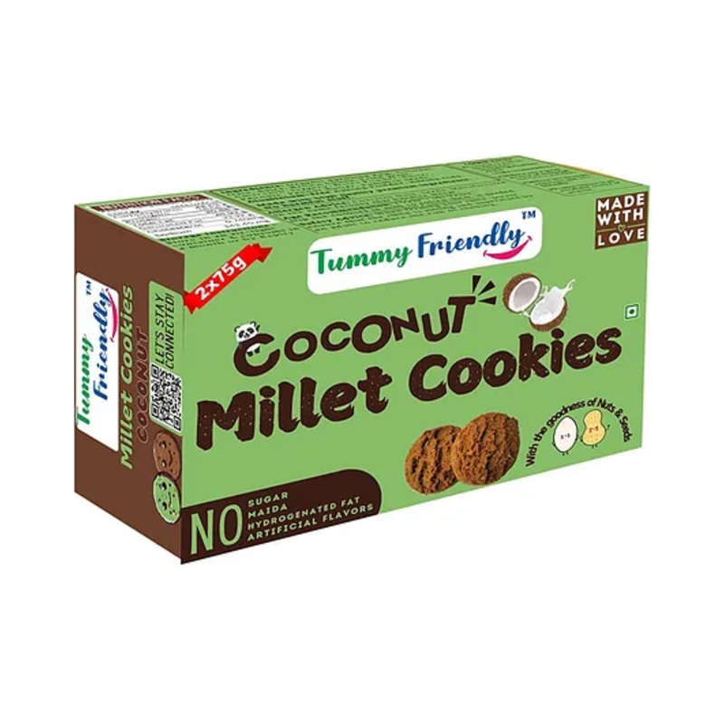 Tummy Friendly Foods Millet Cookies – Coconut – Pack of 2 – 75g each. Healthy Ragi Biscuits, snacks for Baby, Kids & Adults