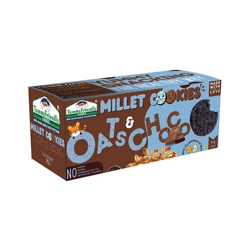 Tummy Friendly Foods Millet Cookies – Oats and Chocolate – 75 g. Healthy Ragi cookies for Baby, Kids & Adults