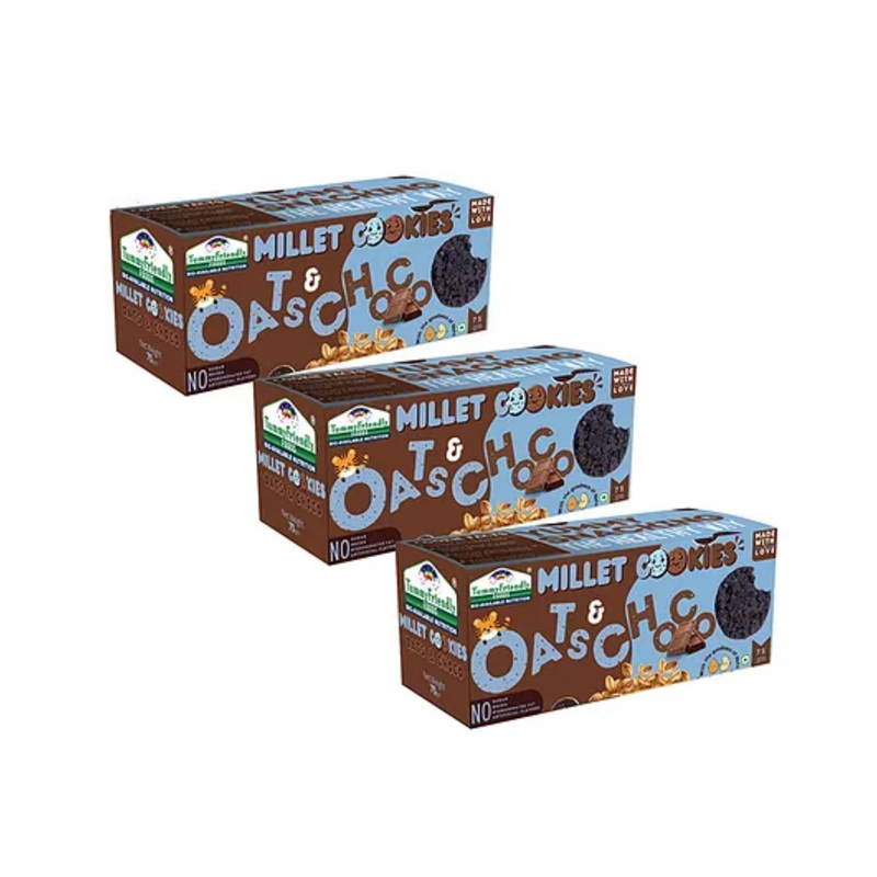 Tummy Friendly Foods Millet Cookies – OatsChoco – Pack of 3 – 75g each. Healthy Ragi Biscuits, snacks for Baby, Kids & Adults