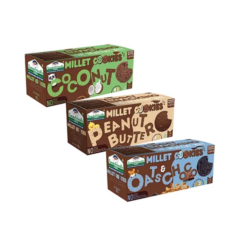 Tummy Friendly Foods Millet Cookies – OatsChoco, Peanut Butter & Coconut- Pack of 3- 75g each. Healthy Ragi Biscuits, snacks for Baby, Kids & Adults