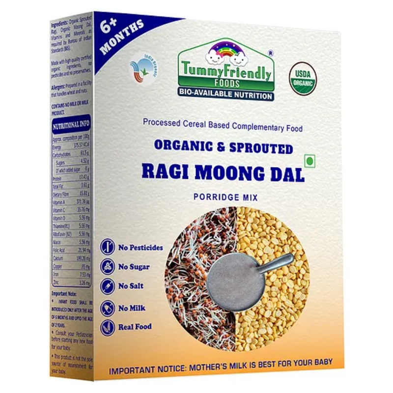 Tummy Friendly Foods Organic Sprouted Ragi, Moong Dal Porridge Mix – 200 Gm
