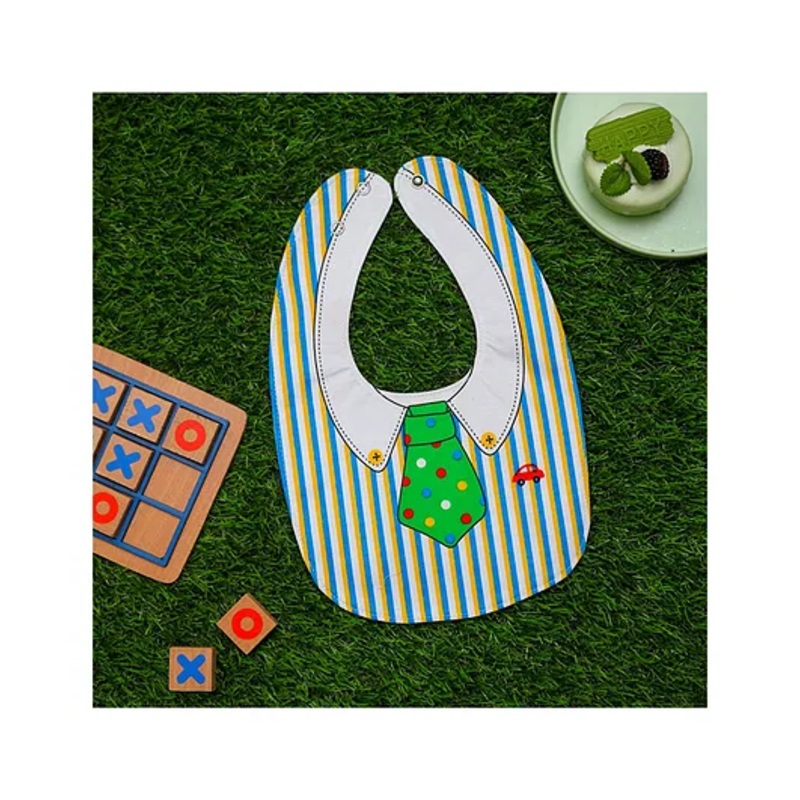 Yellow Bee Cotton Tie and Button Print Reversible Bib with Double Closure for Boys – Green White