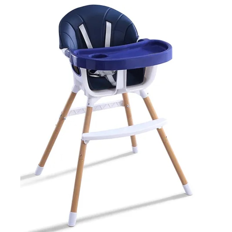 Baby Dining and Highchair with Comfortable Cushion – Navy Blue| Detachable & Adjustable Food Tray| Safety Harness with Cup Holder| Strong Wooden Finish Legs| Easy to Clean and Maintain